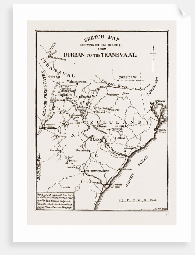 Sketch Map Showing The Road From Durban To The Transvaal, South Africa by Anonymous