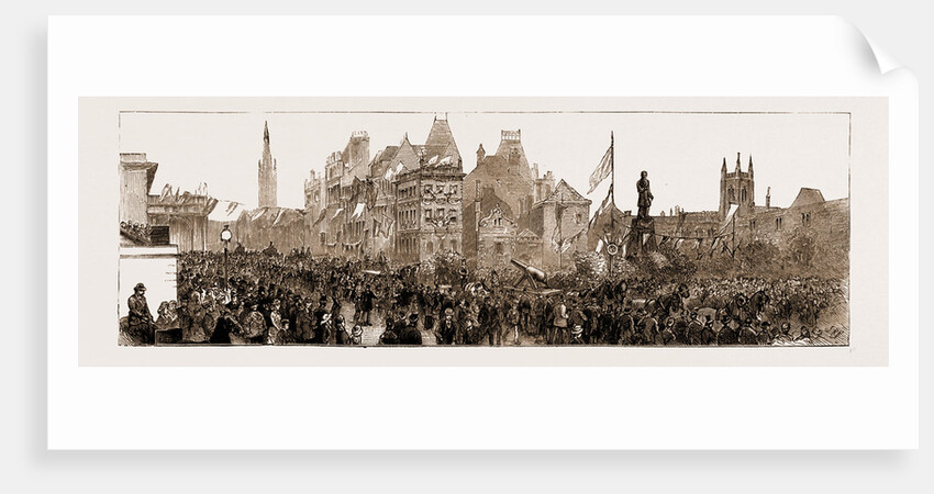 The Stephenson Centenary Celebration At Newcastle-on-tyne: The Cart-horse Procession: The Armstrong Gun Passing The Stephenson Monument, Newcastle by Anonymous