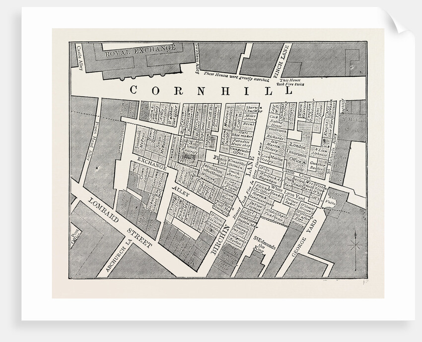 Map Showing the Extent of the Great Fire in Cornhill in 1748 by Anonymous