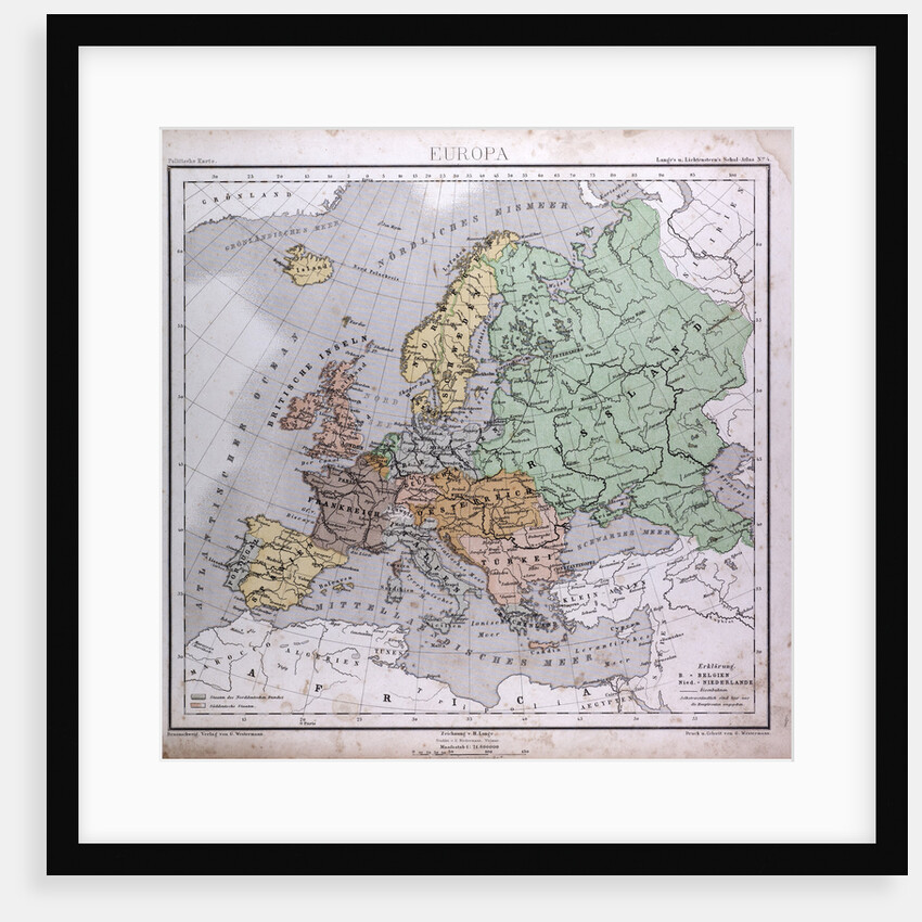 Europe, Europa, antique map 1869 by Th. von Liechtenstern and Henry Lange