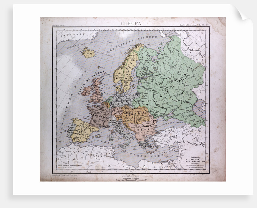 Europe, Europa, antique map 1869 by Th. von Liechtenstern and Henry Lange