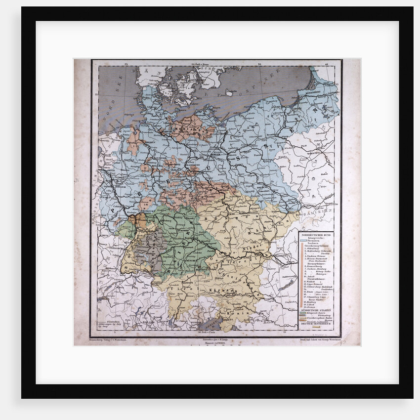 Germany, antique map 1869 by Th. von Liechtenstern and Henry Lange