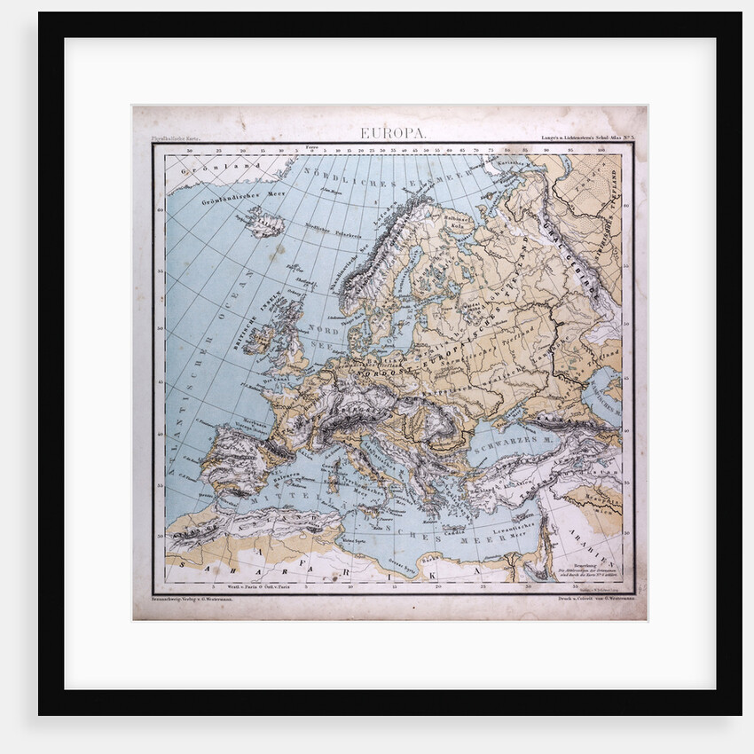 Europe, antique map 1869 by Th. von Liechtenstern and Henry Lange