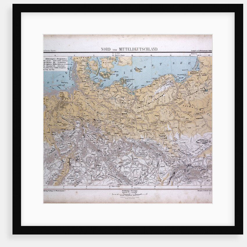 North and Middle Germany, Nord und Mittel Deutschland, antique map 1869 by Th. von Liechtenstern and Henry Lange