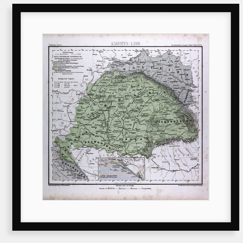 Carpathian Mountains, Karpaten, Karpaty, antique map 1869 by Th. von Liechtenstern and Henry Lange