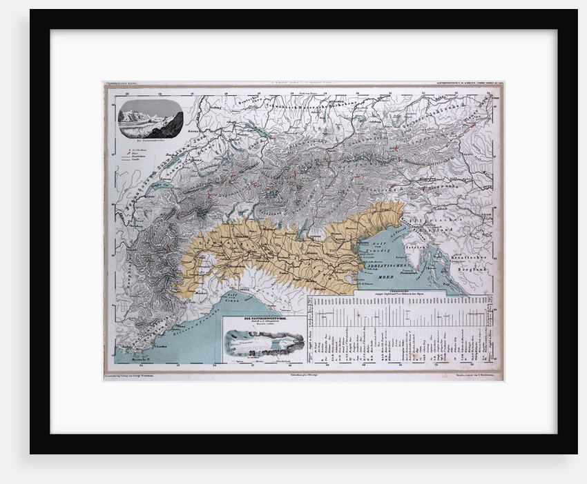 Alps, Alpengebiet, antique map 1869 by Th. von Liechtenstern and Henry Lange