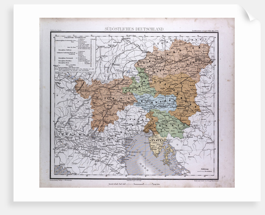 South East Germany, Sudostliches Deutschland, antique map 1869 by Th. von Liechtenstern and Henry Lange