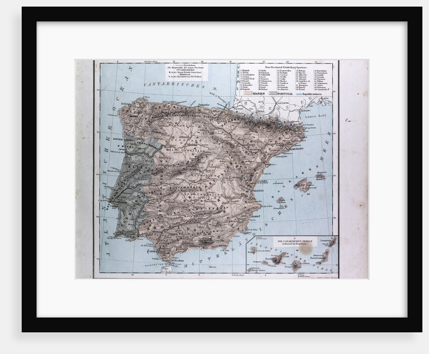 Spain and Portugal Map, antique map 1869 by Th. von Liechtenstern and Henry Lange