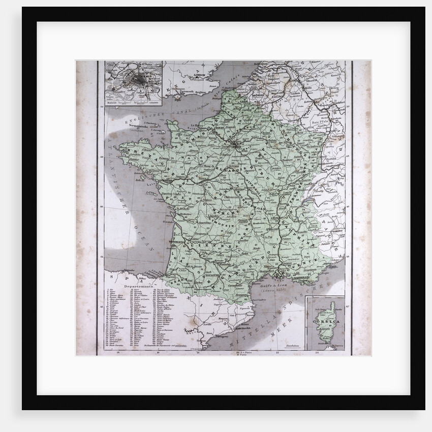 France, antique map 1869 by Th. von Liechtenstern and Henry Lange