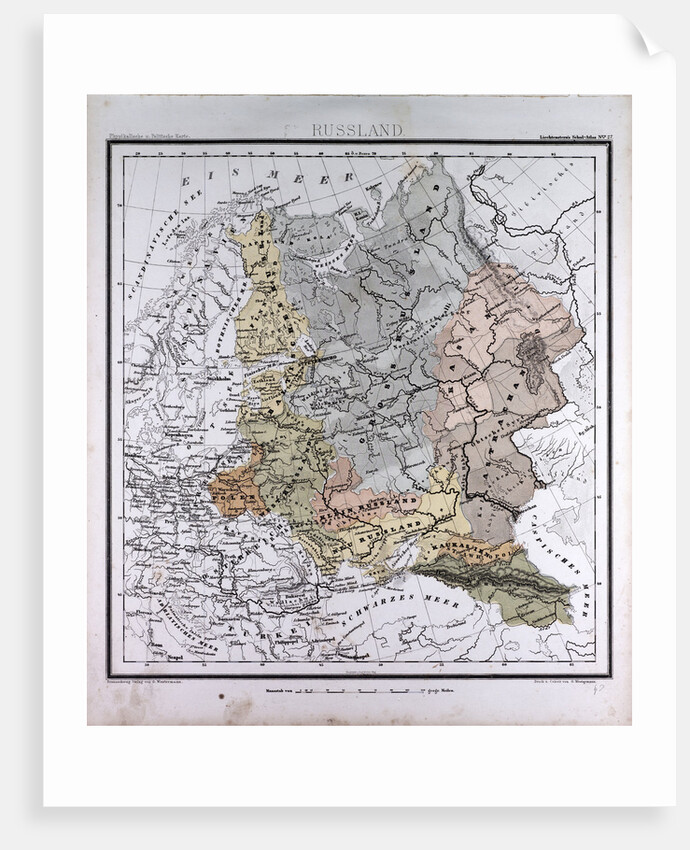 Russia, antique map 1869 by Th. von Liechtenstern and Henry Lange
