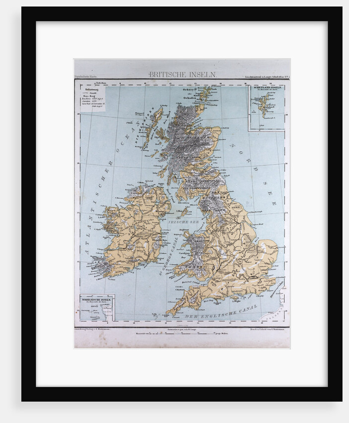Great Britain and Ireland, antique map 1869 by Th. von Liechtenstern and Henry Lange