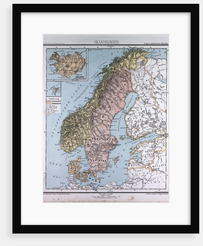 Scandinavia, Northern Europe, antique map 1869 by Th. von Liechtenstern and Henry Lange