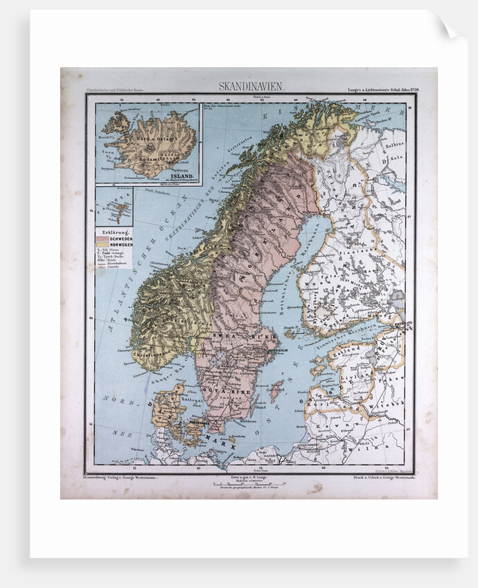 Scandinavia, Northern Europe, antique map 1869 by Th. von Liechtenstern and Henry Lange