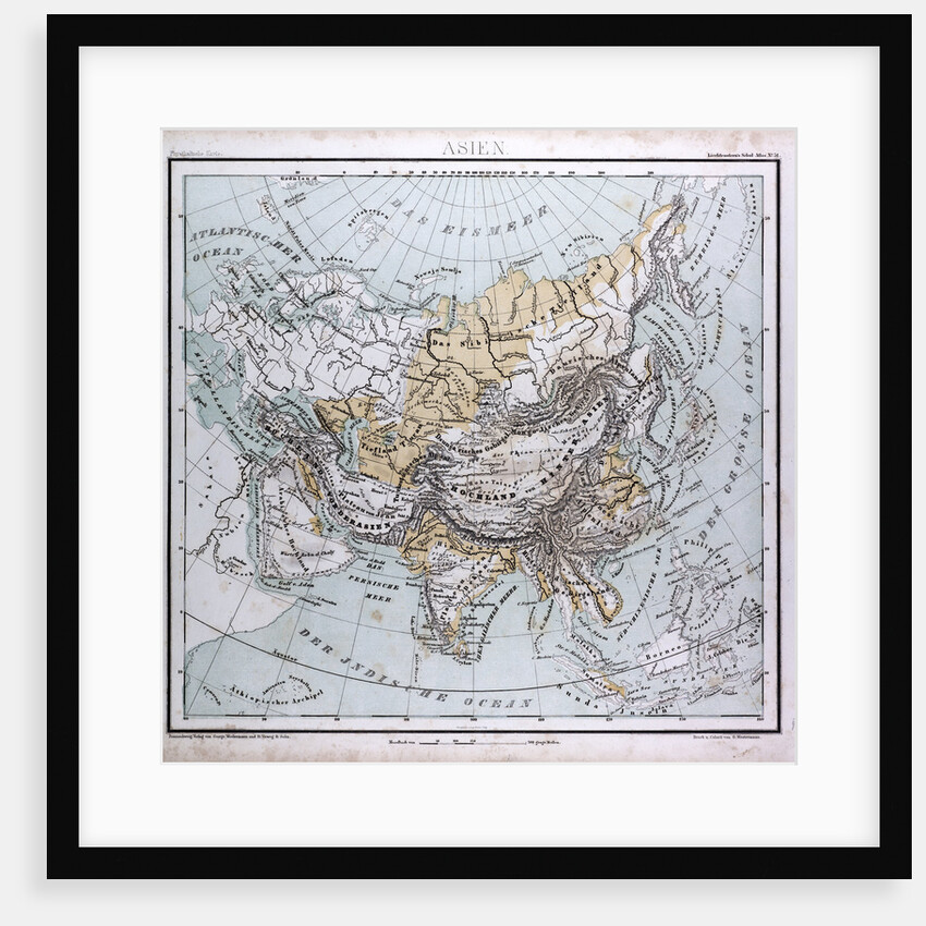 Asia Map, antique map 1869 by Th. von Liechtenstern and Henry Lange