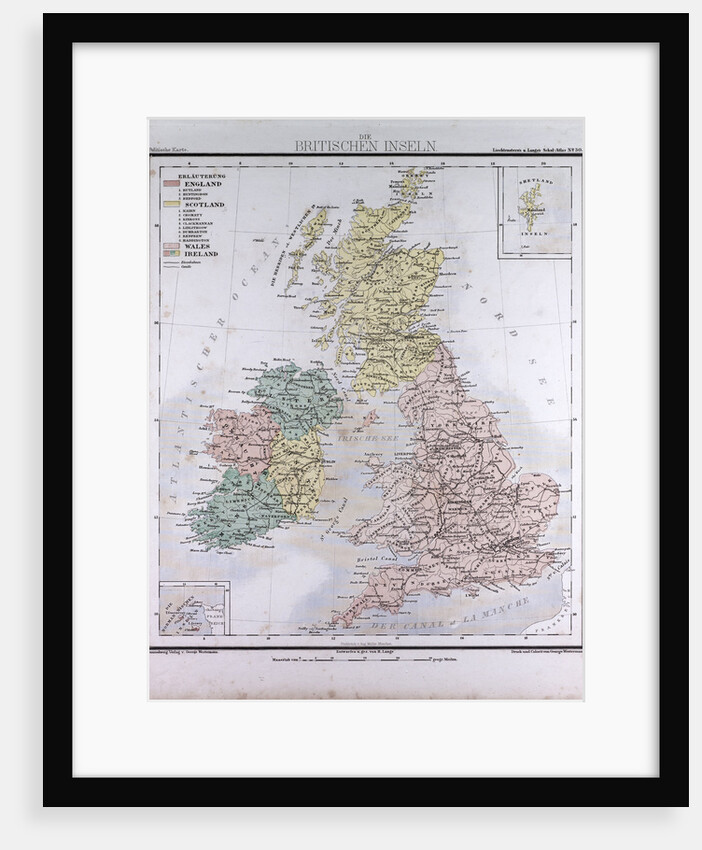 Great Britain and Ireland, antique map 1869 by Th. von Liechtenstern and Henry Lange