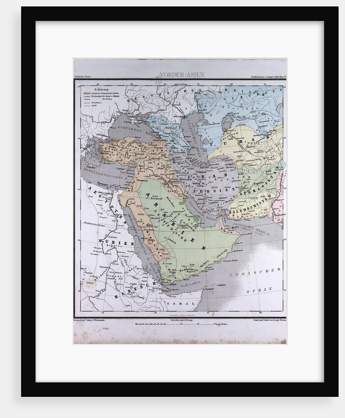 Western Asia or West Asia, antique map 1869 by Th. von Liechtenstern and Henry Lange