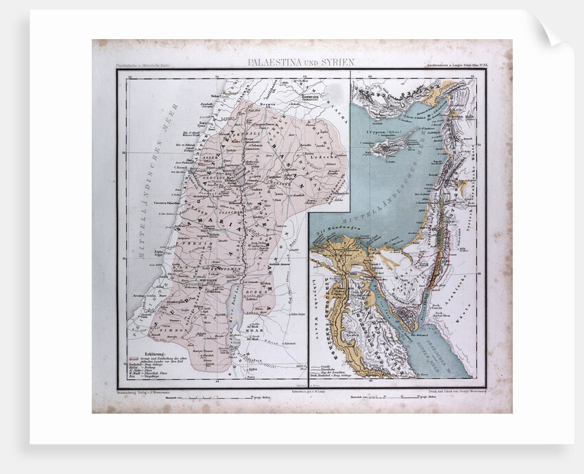 Israel, Syria, Palestina, antique map 1869 by Th. von Liechtenstern and Henry Lange