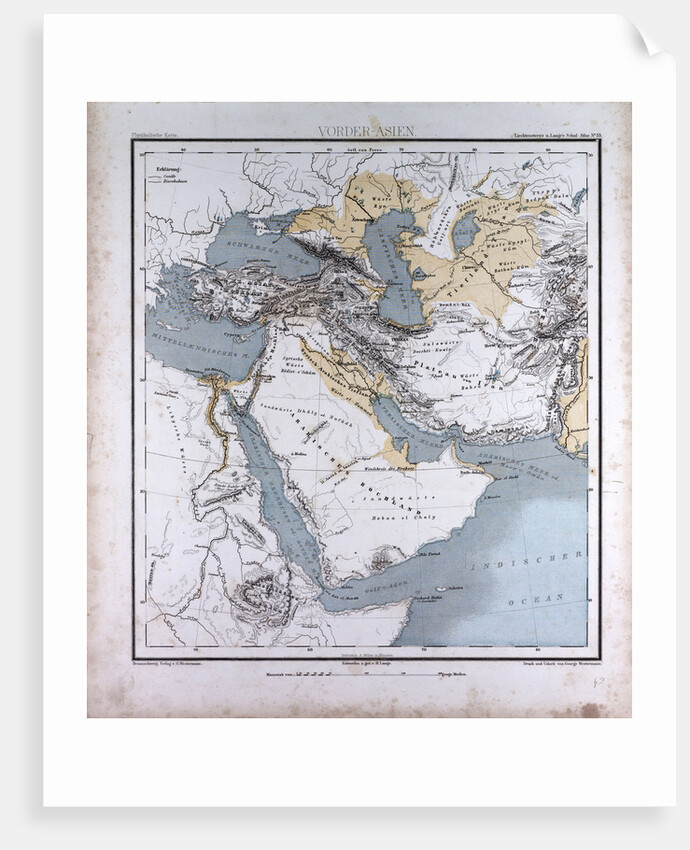 Western Asia or West Asia, antique map 1869 by Th. von Liechtenstern and Henry Lange