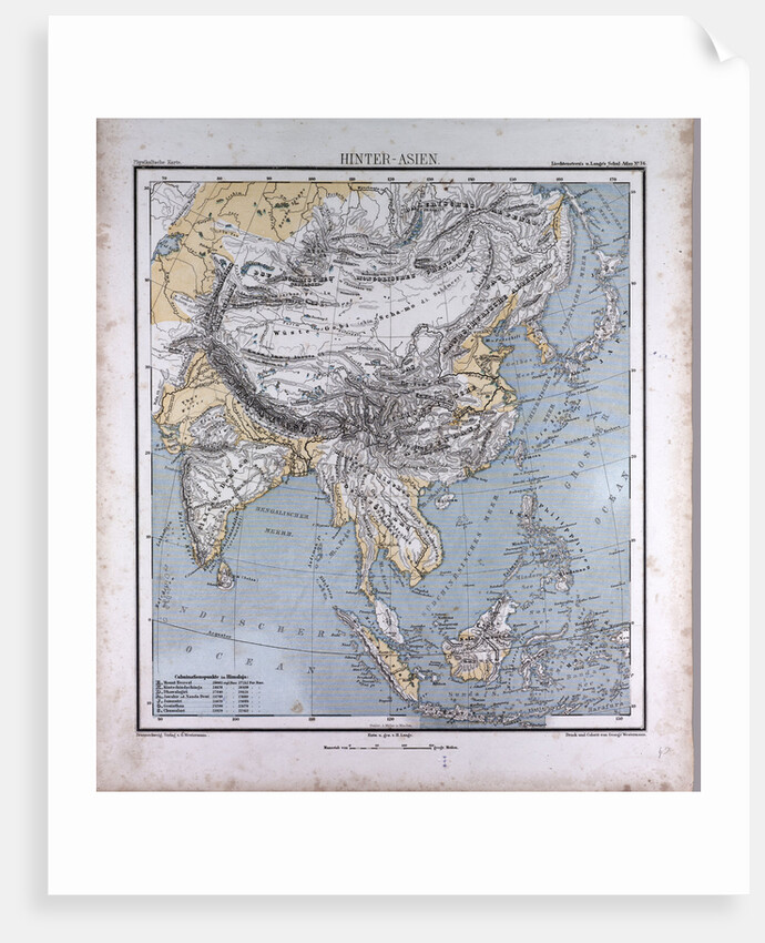 Asia, antique map 1869 by Th. von Liechtenstern and Henry Lange