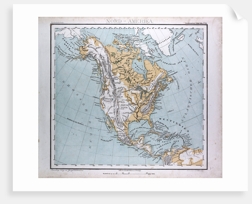 North America Map, antique map 1869 by Th. von Liechtenstern and Henry Lange