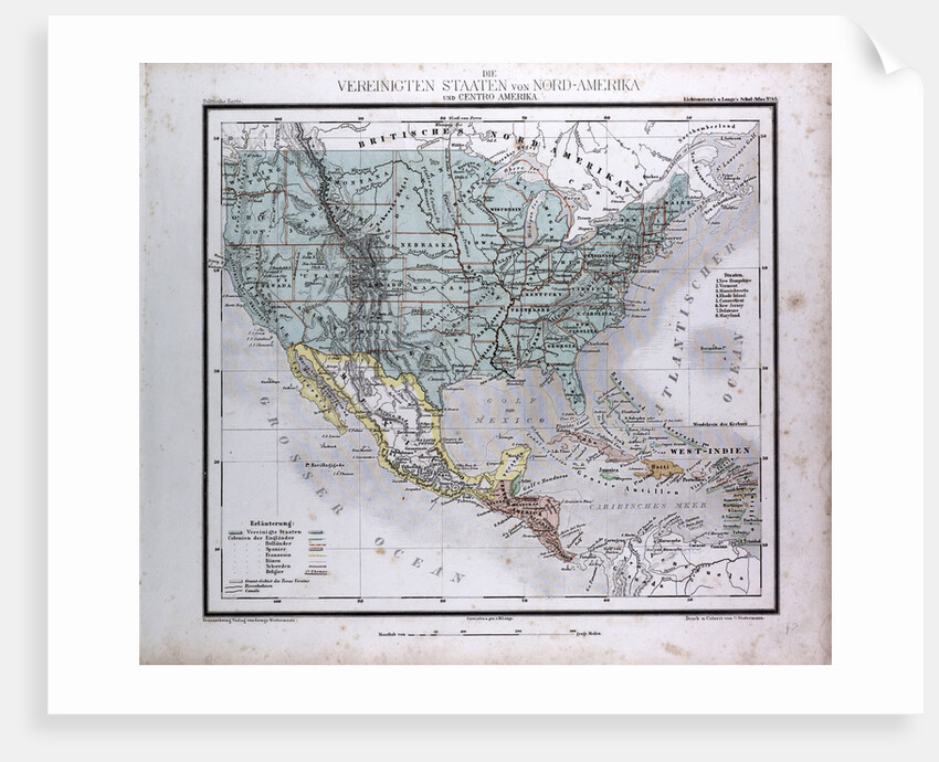 North American and Central America, antique map 1869 by Th. von Liechtenstern and Henry Lange