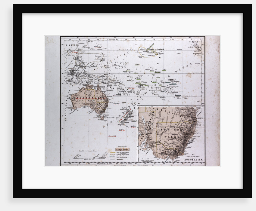 Australia and Oceania Map, antique map 1869 by Th. von Liechtenstern and Henry Lange