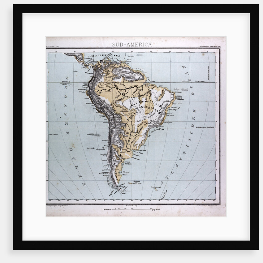South America Map, antique map 1869 by Th. von Liechtenstern and Henry Lange