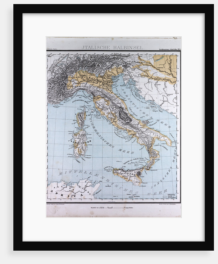 Italy, antique map 1869 by Th. von Liechtenstern and Henry Lange