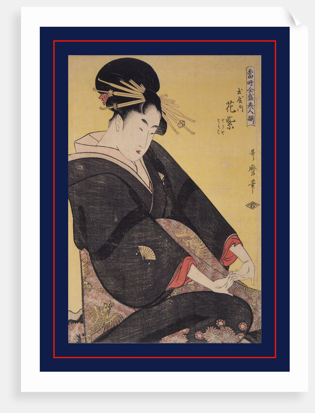 Tamaya uchi Hanamurasaki, Sekiya, Teriha, Hanamurasaki of the Tamaya, kamuro, Sekiya, Teriha by Utamaro Kitagawa
