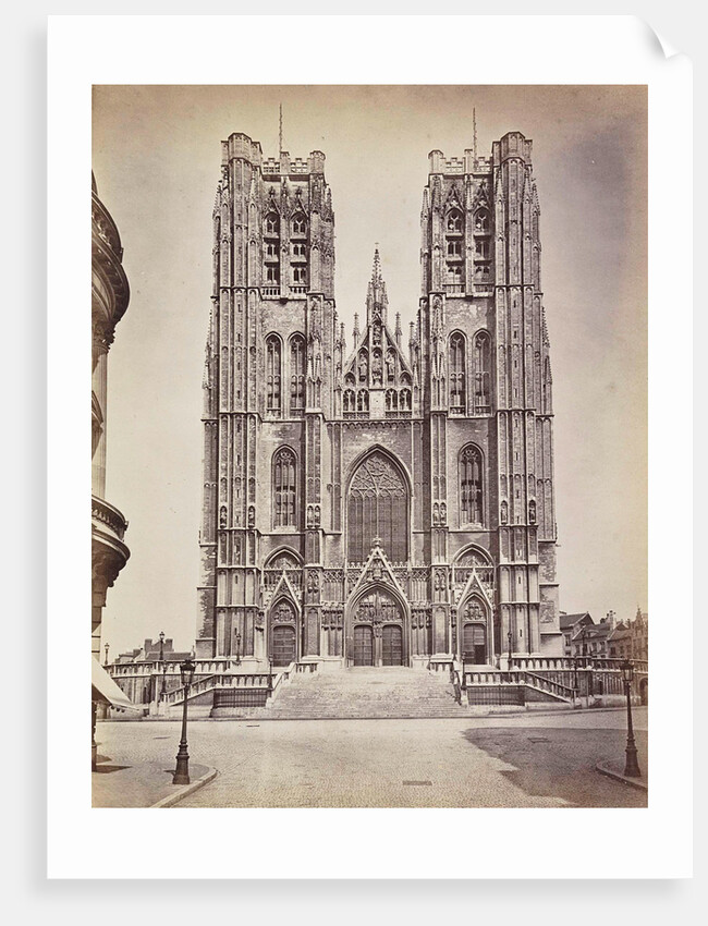 The facade of St Michael's and St. Gudula Cathedral, Sint-Michiel and Sint-Goedelekathedraal in Brussels, Belgium by Anonymous