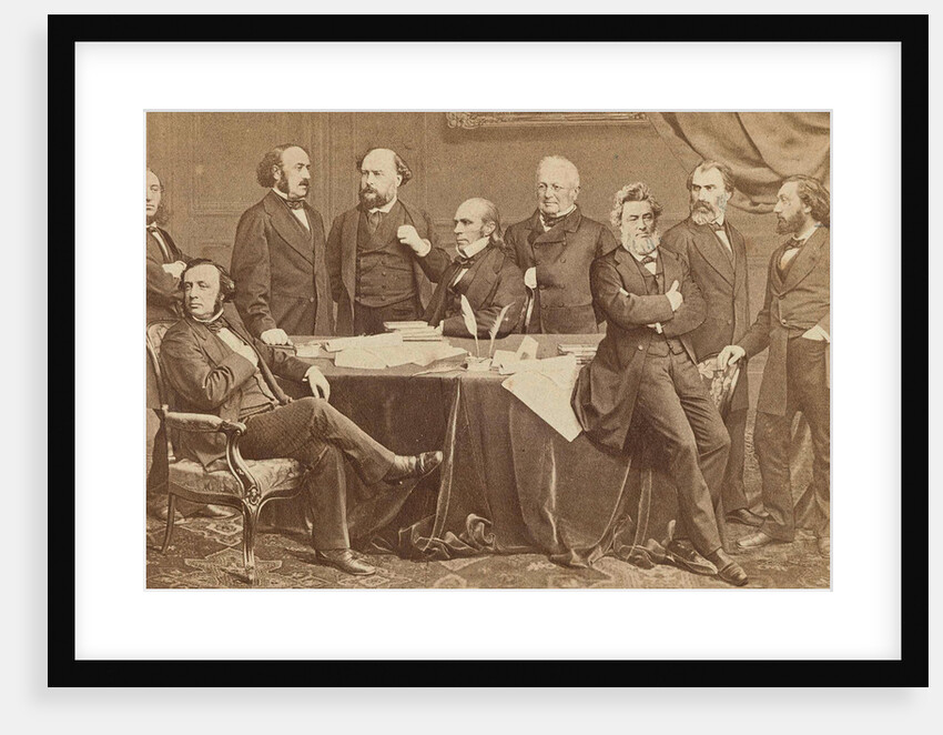 Photomontage of nine men politicians around a table by Ernest Appert
