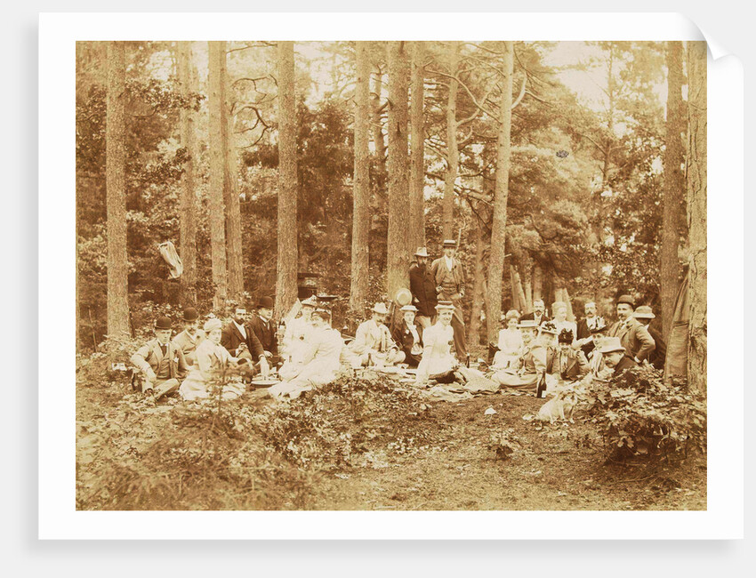 Group portrait of 23 men and women during a picnic in a forest by Henry Pauw van Wieldrecht