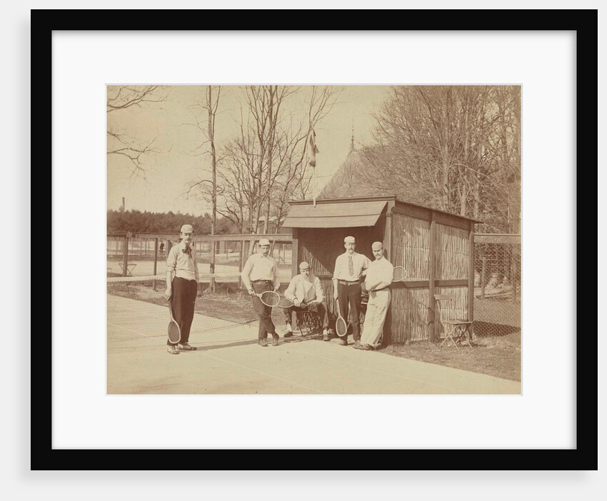Group portrait of five men with tennis rackets on tennis court, second from right Henry Pauw van Wieldrecht by Henry Pauw van Wieldrecht