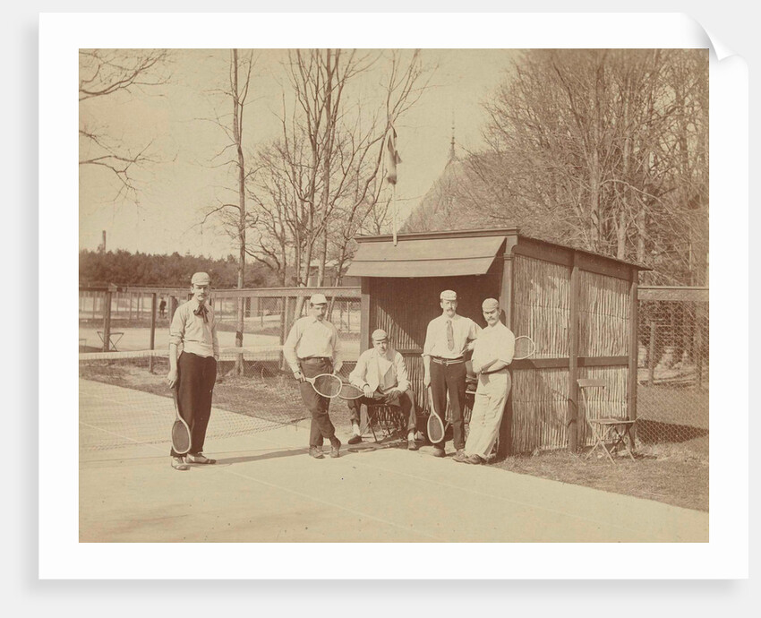 Group portrait of five men with tennis rackets on tennis court, second from right Henry Pauw van Wieldrecht by Henry Pauw van Wieldrecht