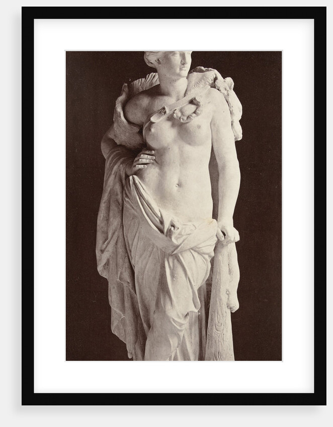Marble statue of a woman with bare breasts and in her hand a baton by Louis-Emile Durandelle