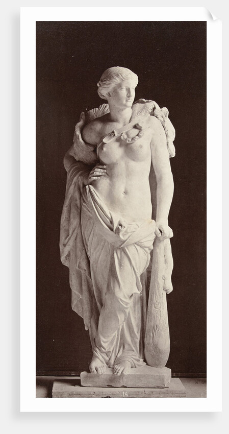 Marble statue of a woman with bare breasts and in her hand a baton by Louis-Emile Durandelle