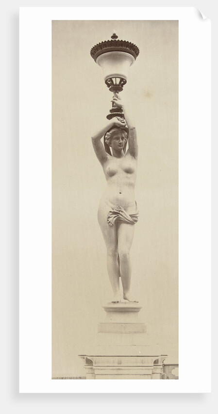 Floor lantern in the shape of a naked lady, she keeps on her head a chalice fixed by Louis-Emile Durandelle
