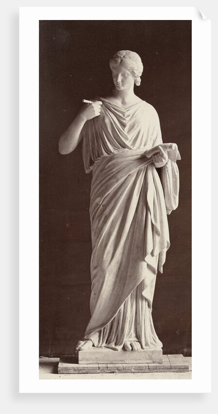 Marble statue of a woman in gown in her hands with a paper and a pen by Louis-Emile Durandelle