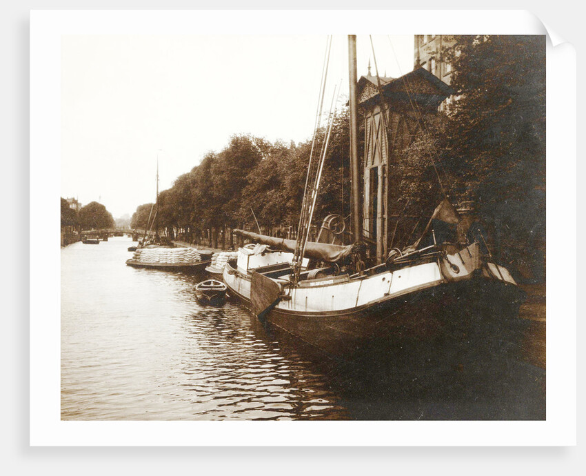 Sailing boats in a canal and a wooden crane, Netherlands by Anonymous