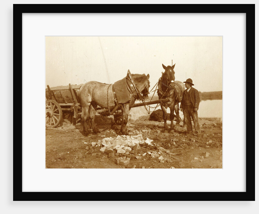 Two horses, a cart and a man in a trench by Anonymous