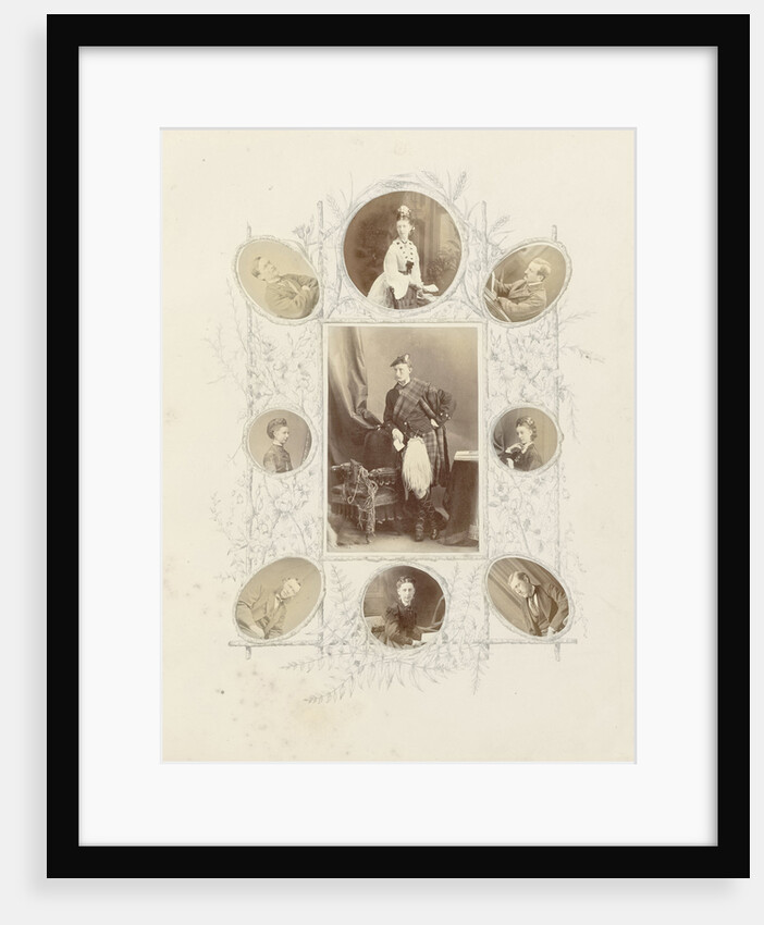 Photo album with pictures surrounded by pen drawings by Anonymous