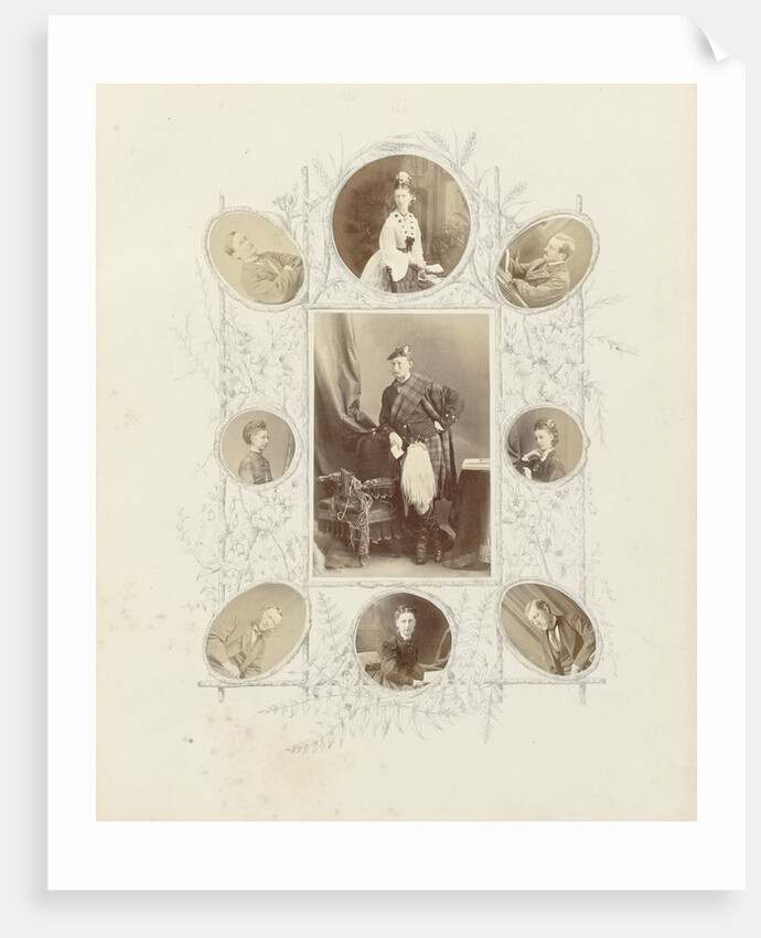 Photo album with pictures surrounded by pen drawings by Anonymous