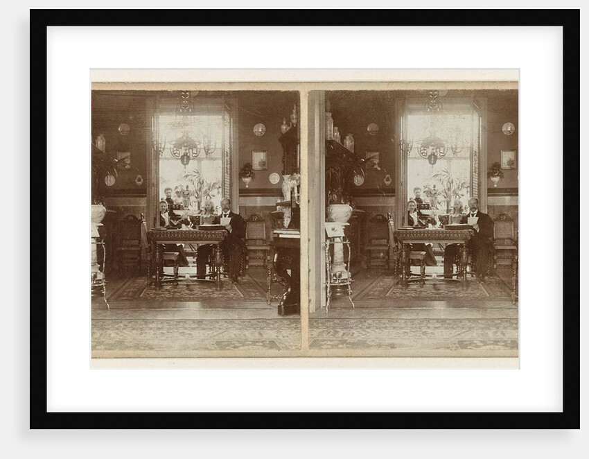 Interior of the family Deschampelaere (Ghent, Belgium) with four people and a stereo viewer, Belgium by Oswald De Schamphelaere