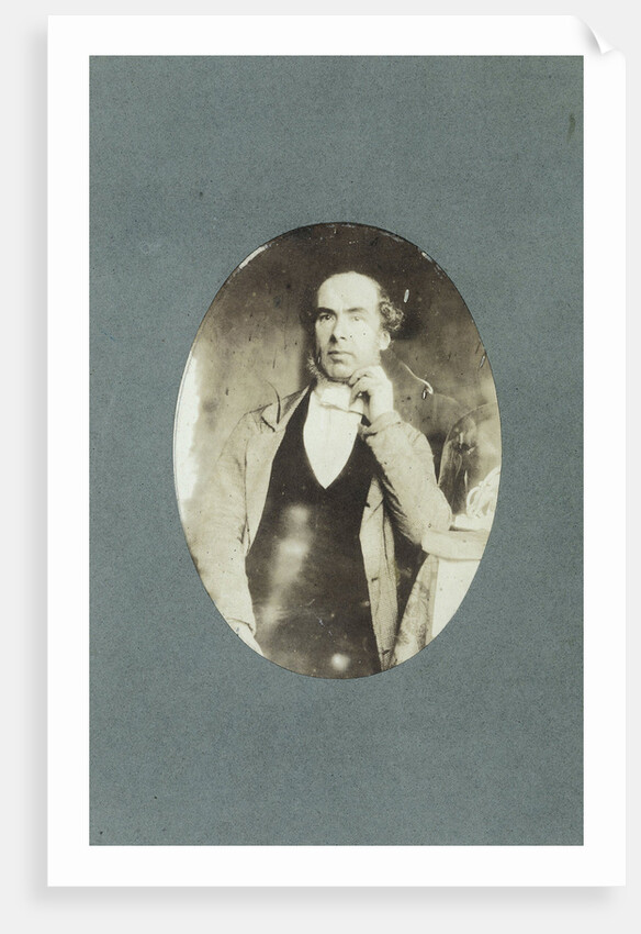 Self Portrait, leaning on table, with the statuette Ariadne auf dem Panther ' by Eduard Isaac Asser