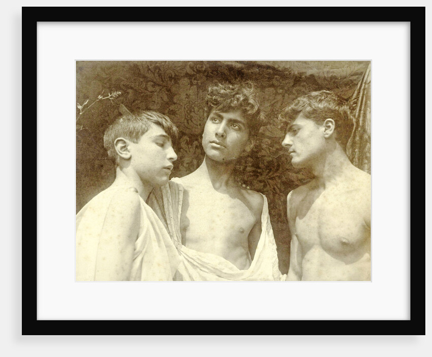 Portrait of three boys with bare torsos, Taormina, Sicily, Italy by Anonymous