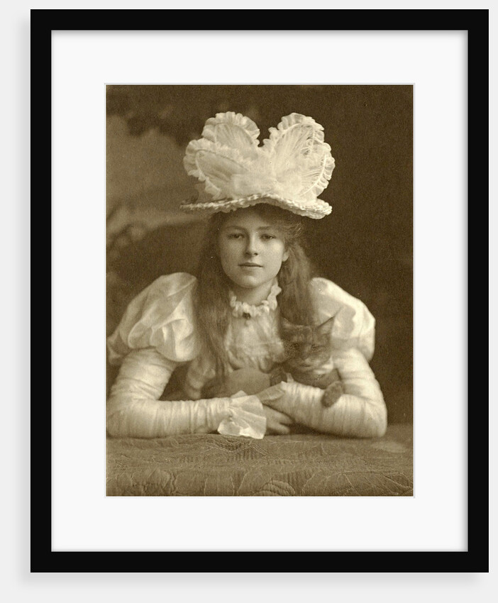 Portrait of a girl with hat and cat by Walter Barnett