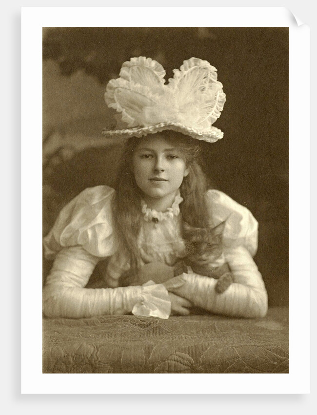 Portrait of a girl with hat and cat by Walter Barnett