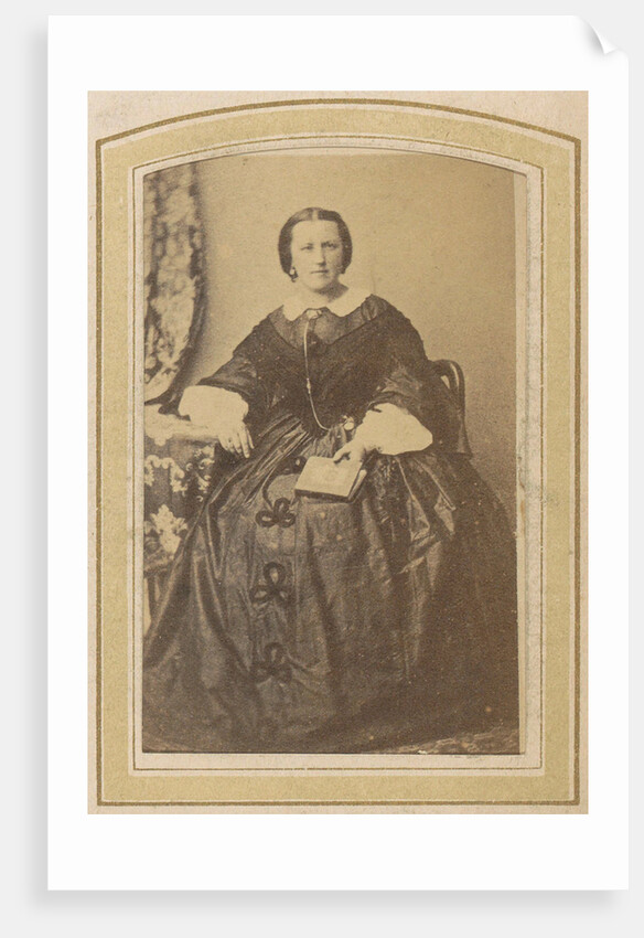 Portrait of a seated woman in a dress with a book in hand by London and Continental Photographic Copying Company