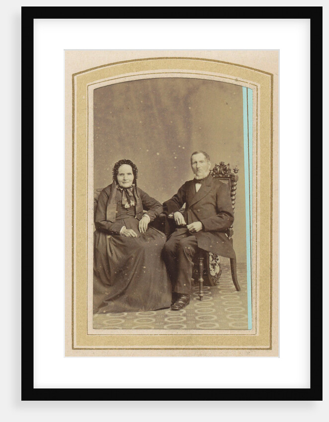 Portrait of a woman in a dress with headdress and a seated man by J.C. Reesinck