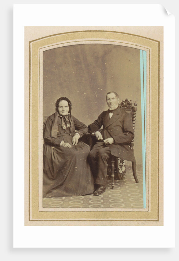 Portrait of a woman in a dress with headdress and a seated man by J.C. Reesinck